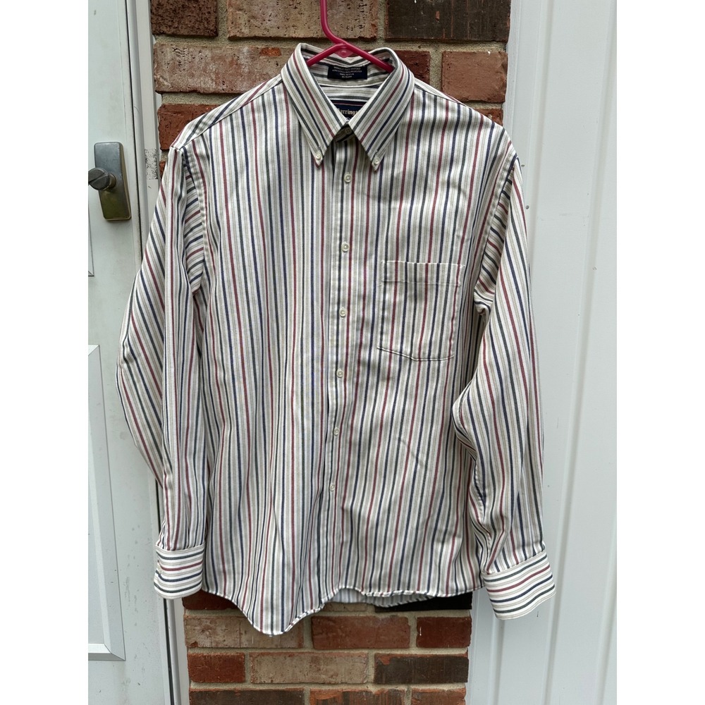 Barrington Men's 16-32/33 Striped Wrinkle Free Oxford Shirt USA Red Navy #0056